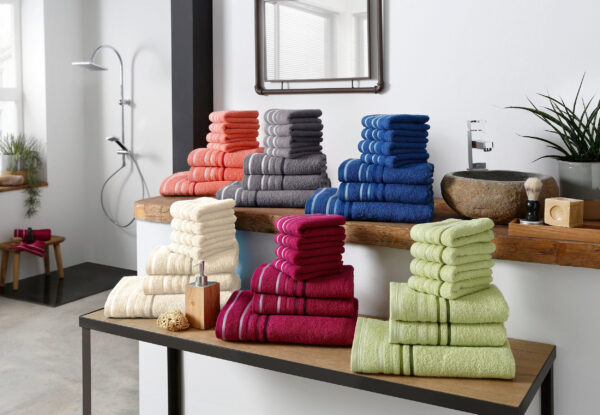 my home Handtuch Set "Niki", Set, 7 tlg., Walkfrottee, Handtuchset mit mehrfarbiger Streifenbordüre, aus 100% Baumwolle